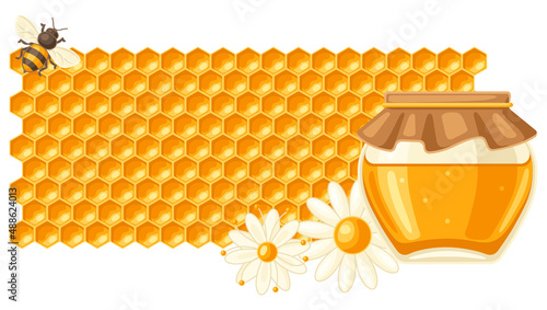 Background with honey items. Image for food and agricultural industry.