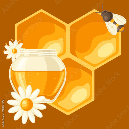 Background with honey items. Image for food and agricultural industry.