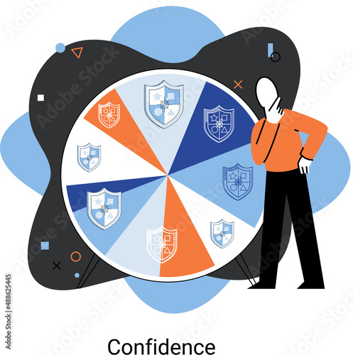 Self confidence concept. Person has private conversation metaphor. Brave confident. Trust property, reassuring partnerships, conviction. Protection of intellectual property. Confidential data