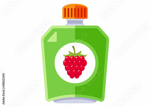 raspberry berry puree in a plastic bag. flat vector illustration.