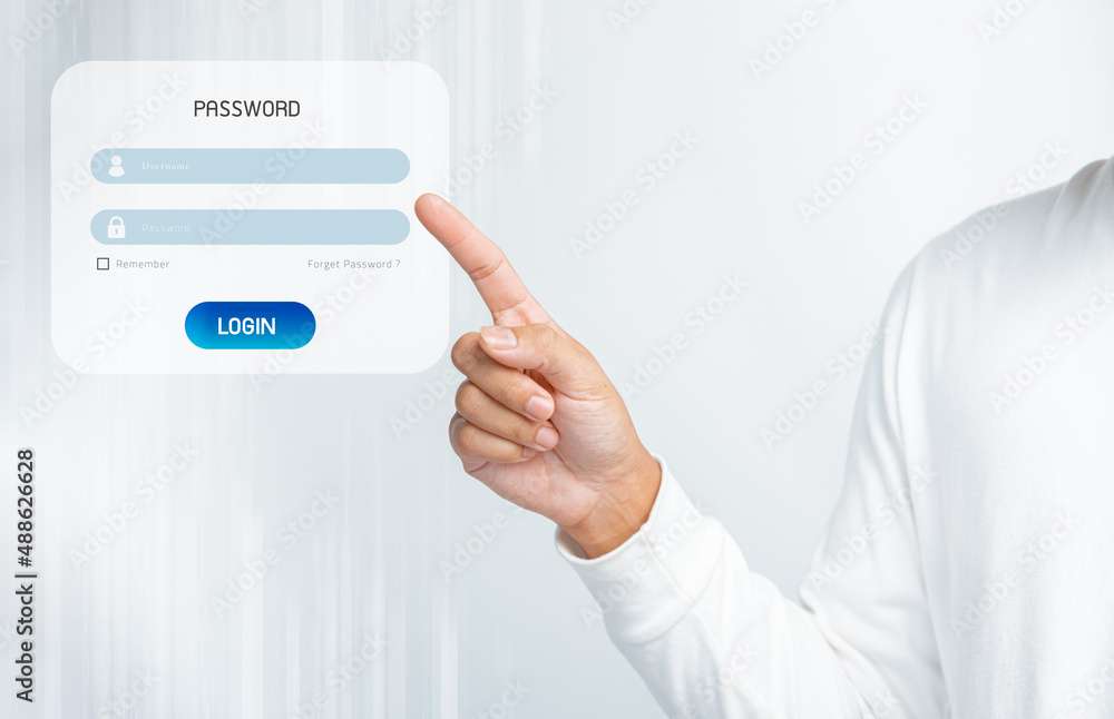 Young slim man is using a laptop to browse the net. Forgot password concept.
Young slim man is using a laptop to browse the net. Forgot password concept.