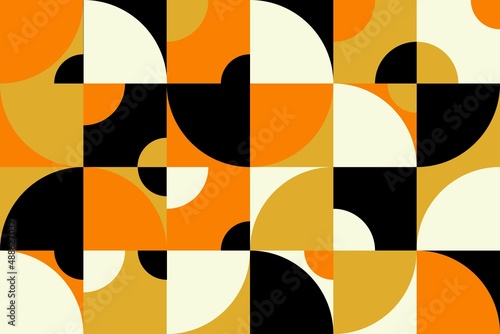 Geometric abstract background with simple shapes. Minimalist geo composition with bold forms, mid-century pattern. Vector design