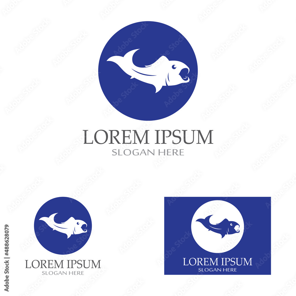 Fish logo, fishinghook, fish oil and seafood restaurant icon. With vector icon concept design illustration template Fish logo, fishinghook, fish oil and seafood restaurant icon. With vector icon concept design illustration template