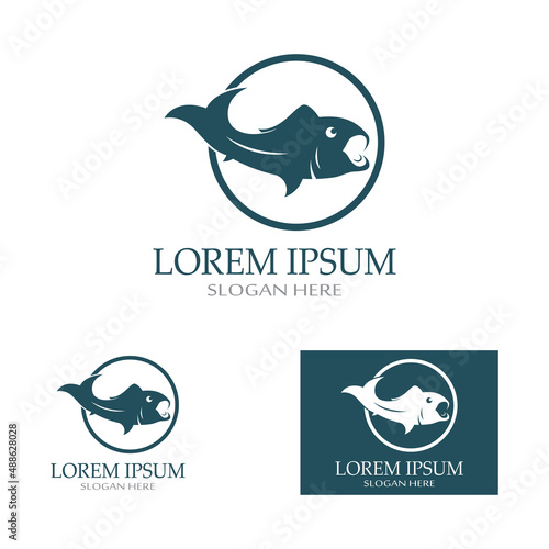 Fish logo, fishinghook, fish oil and seafood restaurant icon. With vector icon concept design illustration template