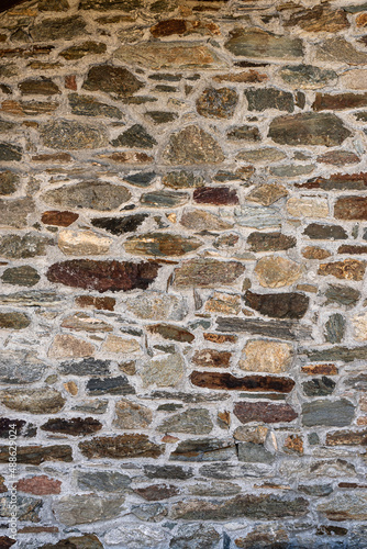 brick and stone wall of a high mountain cabin, texture
