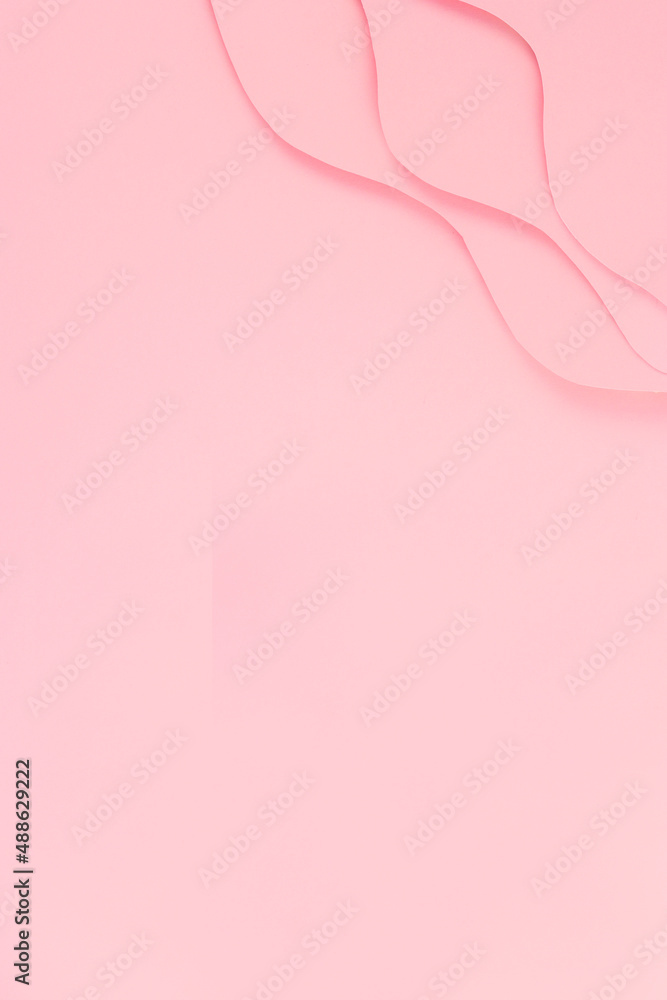 Concept paper craft design art, waves. Volume podium on pink background, space for text.