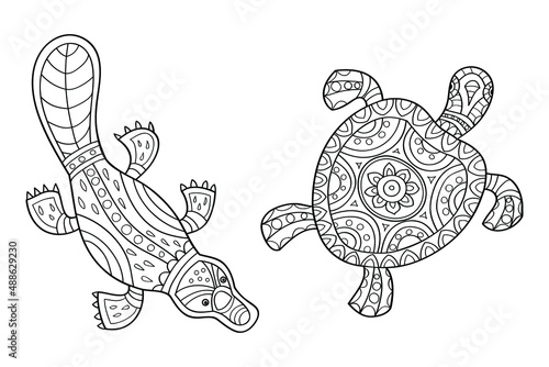 Platypus and sea turtle coloring page