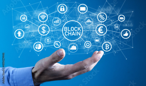 Blockchain technology and network connection. Cryptocurrency. Fintech. Digital finance