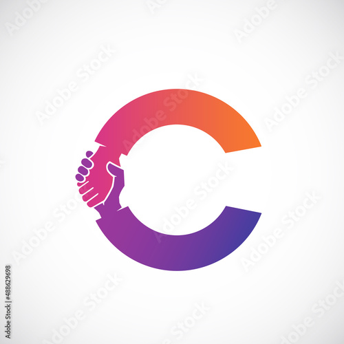 Cooperation Abstract Vector Sign, Symbol Icon Template. Hand Shake Incorporated in Letter C. Isolated
