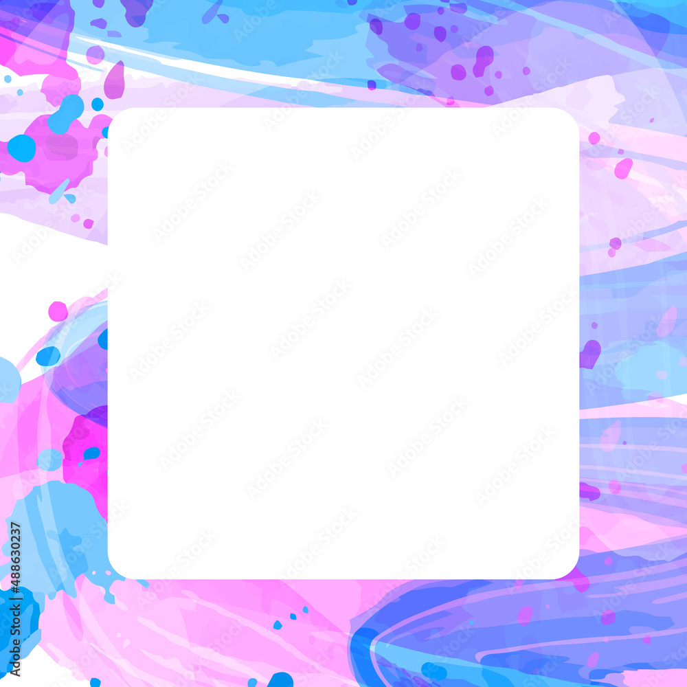 Abstract creative  pink, purple and blue colors square template. Geometric design, shape. Vector watercolor background.