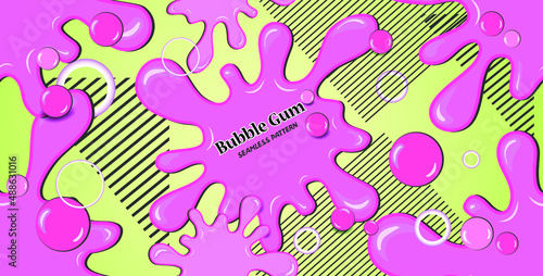 Seamless pattern with gum and bubbles in '90s style