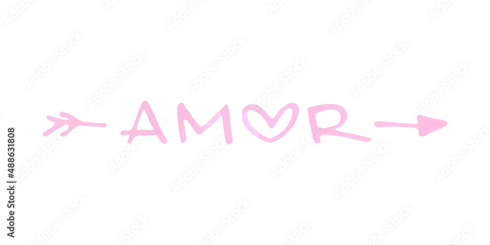 Handwritten love word. Love in Spanish. Marker lettering. Vector illustration, flat design Handwritten love word. Love in Spanish. Marker lettering. Vector illustration, flat design