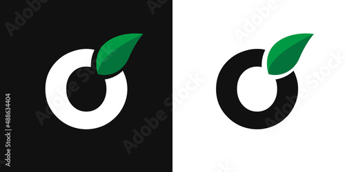 letter O with leaf logo design. Vector illustration