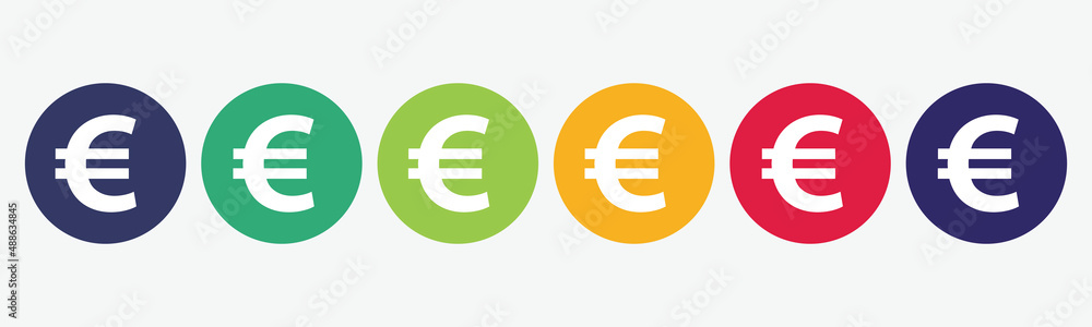 6 circles set with euro icon in various colors. Vector illustration. 6 circles set with euro icon in various colors. Vector illustration.