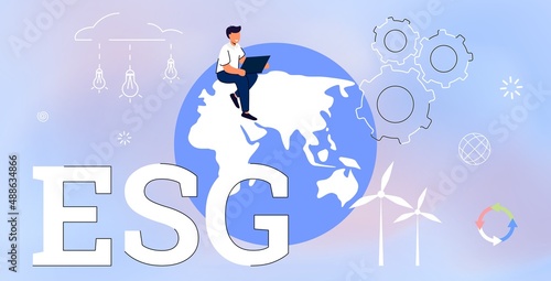 ESG concept of environmental, social and governance in sustainable and ethical business Vector illustration flat design Taking care of environmental condition Preserving resources of planet