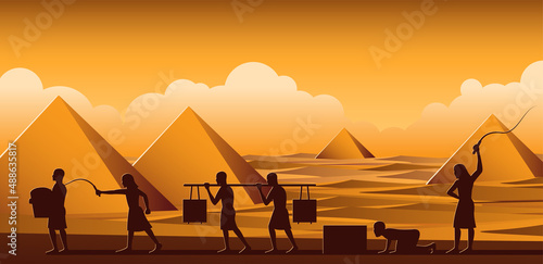 Building Pyramid in Egypt in ancient time use men to be slave the whole day,cartoon version