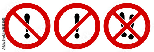 Exclamation mark icon in red crossed circle, doublecrossed sign as well