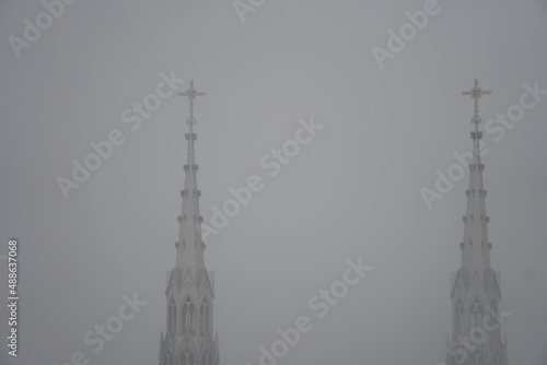 Towers on a misty day