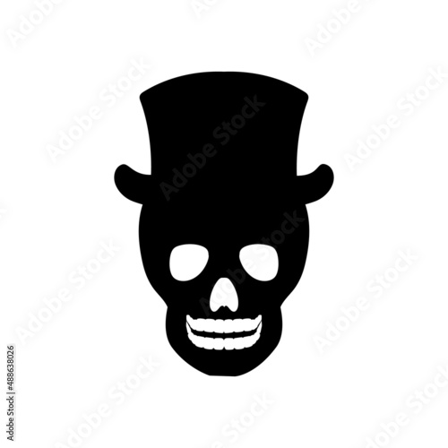 Silhouette skull in hat. Day of the dead skull.