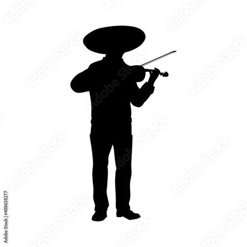 Silhouette of mexican mariachi playing on violin.