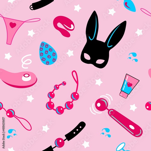 Cute seamless pattern of sex toys. Suitable for printing on fabric, paper, banners
