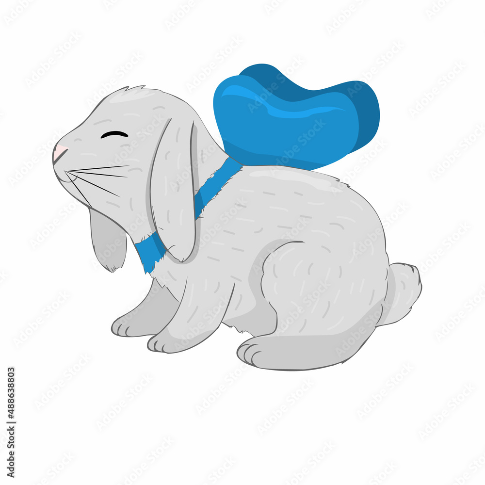 Vector hand drawn easter illustration with cute bunny with a bow on white bacground Vector hand drawn easter illustration with cute bunny with a bow on white bacground