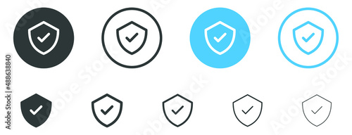 Shield check mark icon or security shield protection icon with tick symbol	
 photo