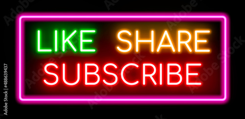 Like, Share, Subscribe neon banner.	