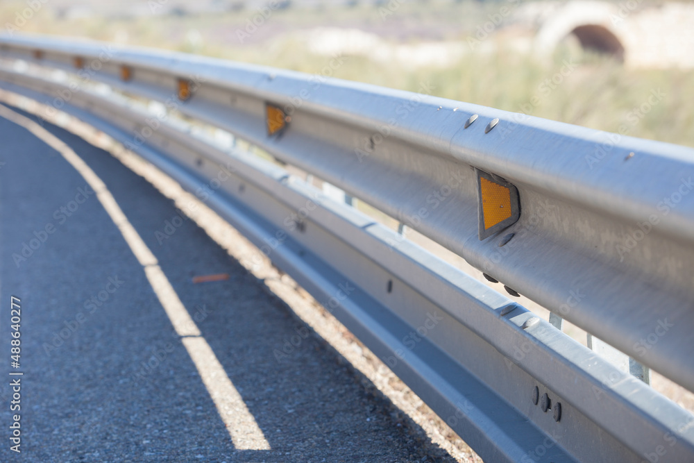 Guardrails poles covered crash-absorber beam Guardrails poles covered crash-absorber beam