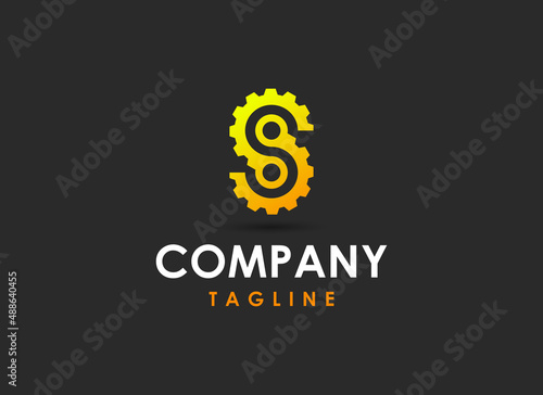 Abstract Letter S Service Logo. Gradient Gear Icon Shape with Letter S inside isolated on Dark Background. Usable for Business, Brand and Technology Logos. Flat Vector Logo Design Template Element.