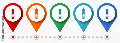 Syringe, vaccination concept vector icon set, flat design vaccine pointers, infographic template easy to edit