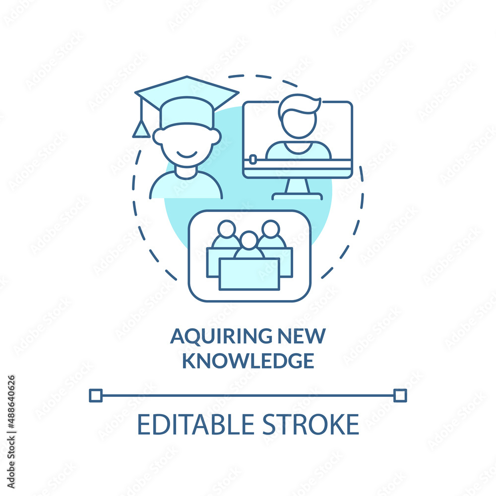 Acquiring new knowledge turquoise concept icon. Lifelong learning examples abstract idea thin line illustration. Isolated outline drawing. Editable stroke. Arial, Myriad Pro-Bold fonts used Acquiring new knowledge turquoise concept icon. Lifelong learning examples abstract idea thin line illustration. Isolated outline drawing. Editable stroke. Arial, Myriad Pro-Bold fonts used