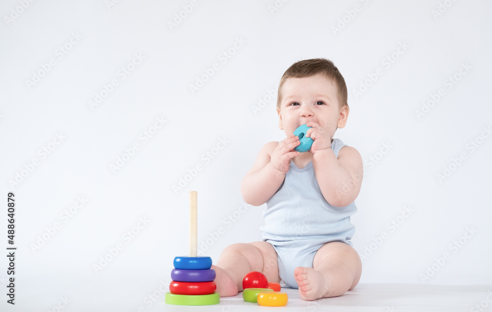 Baby Educational Toys, Kid Play Colorful wooden toys on white background Children Education Baby Educational Toys, Kid Play Colorful wooden toys on white background Children Education