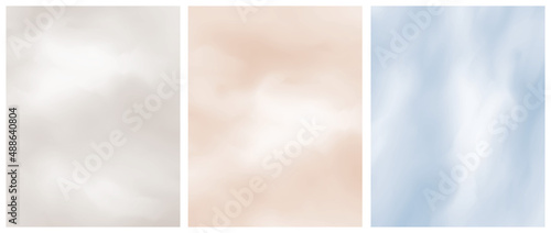 Simple Geometric Vector Blanks. Light Blue, Coral and Beige Free Hand Textured Background. Abstract Vector Prints Ideal for Layout, Cover, Card. Creative Painted Layouts. Abstract Sky.