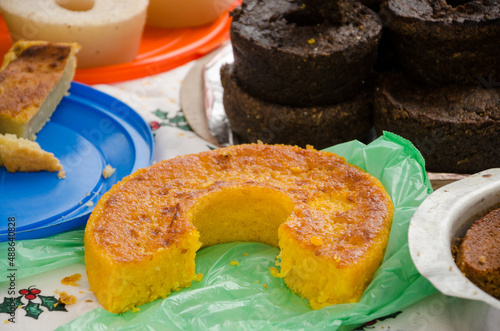 comidas típicas de festa junina - bolo de milho, pé de moleque, bolo de batata, grude  photo