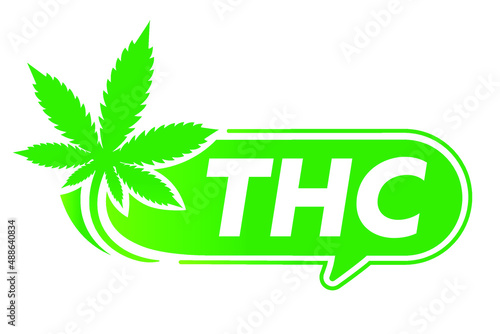 Vector THC logo. Green cannabis icon. Warning about THC content in this product.
