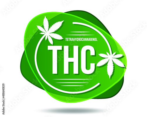 THC logo - Tetrahydrocannabinol. Substance from cannabis sativa. Warning about THC content in this product. Simvol for design and medical websites, presentations or applications.
