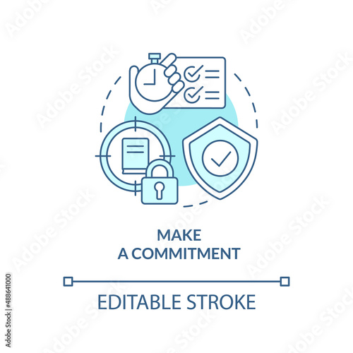 Make commitment turquoise concept icon. Motivation to study. Lifelong learning abstract idea thin line illustration. Isolated outline drawing. Editable stroke. Arial, Myriad Pro-Bold fonts used