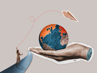 Travel around the world, art collage.