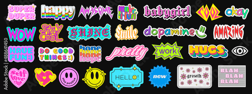 Canvas Print Set of Cool Trendy Stickers with Phrases