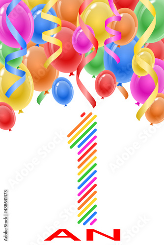 Carte d'anniversaire 1 An sur Fond Blanc v2