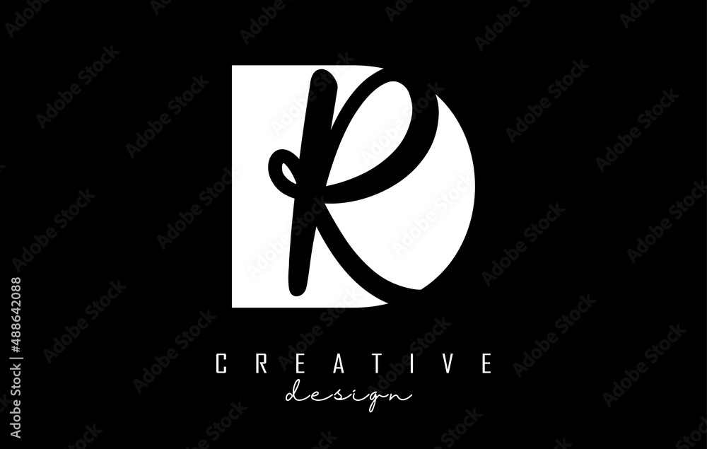 Black and white DR Letters logo with negative space. Letters D and R ...