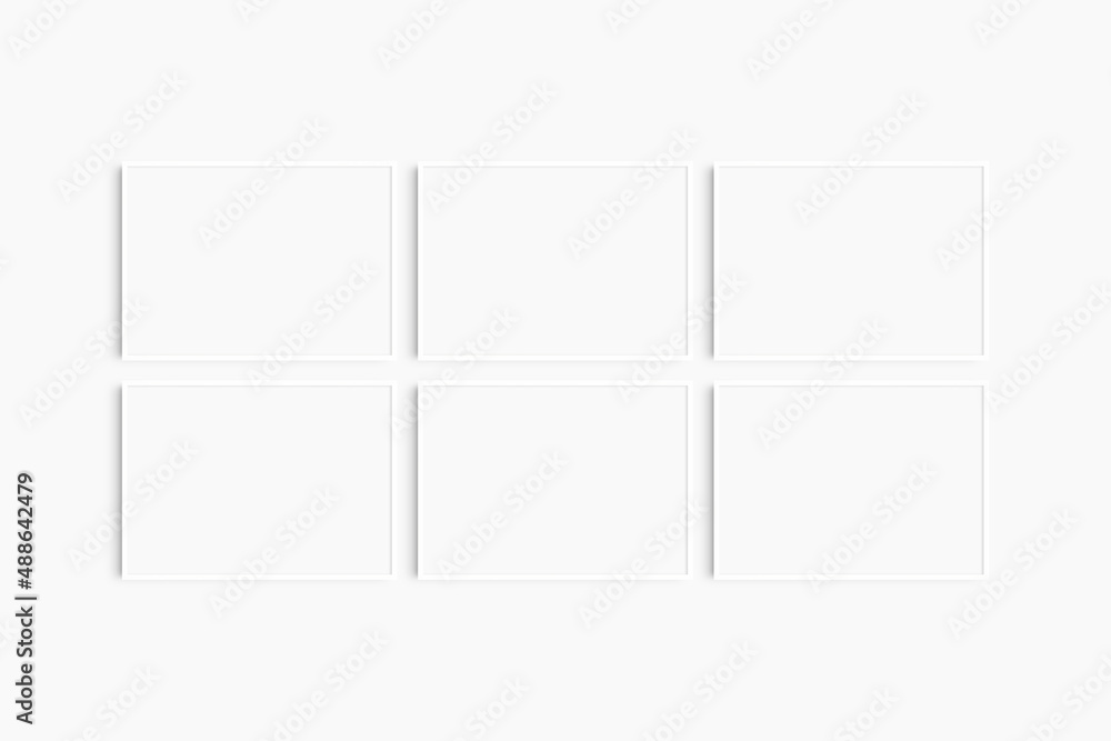 Horizontal frame mockup 7:5, 70x50, A4, A3, A2, A1 landscape. Set of six thin white frames. Gallery wall mockup, set of 6 frames. Clean, modern, minimalist, bright. Horizontal frame mockup 7:5, 70x50, A4, A3, A2, A1 landscape. Set of six thin white frames. Gallery wall mockup, set of 6 frames. Clean, modern, minimalist, bright.