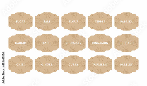 Pantry spice jar seasoning label sticker organizer set. Spices and herbs jar labels and stickers. kitchen storage organization. basil, pepper, ginger, sugar, salt