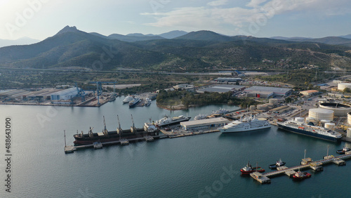 Aerial photo of industrial crude oil and gas refinery in Elefsina area, Attica, Greece photo