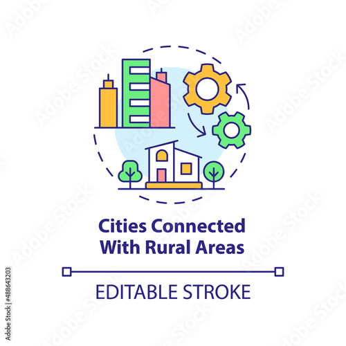 Cities connected with rural areas concept icon. Urban comfort ideas abstract idea thin line illustration. Isolated outline drawing. Editable stroke. Arial, Myriad Pro-Bold fonts used
