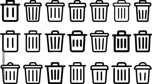 Set of simple trash can line icons. trash can icon and Recycle icons set  Trash bin. trash dustbin sign. trash can icon set