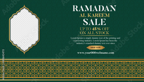 Ramadan Kareem Luxury Sale Banner Islamic Ornament Lantern Background, Ramadan sale social media post