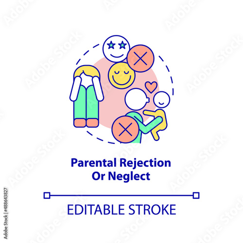 Parental rejection and neglect concept icon. Withdrawal of love, warmth. Risk factors abstract idea thin line illustration. Isolated outline drawing. Editable stroke. Arial, Myriad Pro-Bold fonts used
