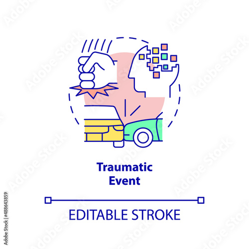 Traumatic event concept icon. Prolonged abuse and violence. Risk factors abstract idea thin line illustration. Isolated outline drawing. Editable stroke. Arial, Myriad Pro-Bold fonts used